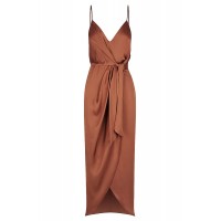 LUXE TIE FRONT COCKTAIL DRESS - MOCHA