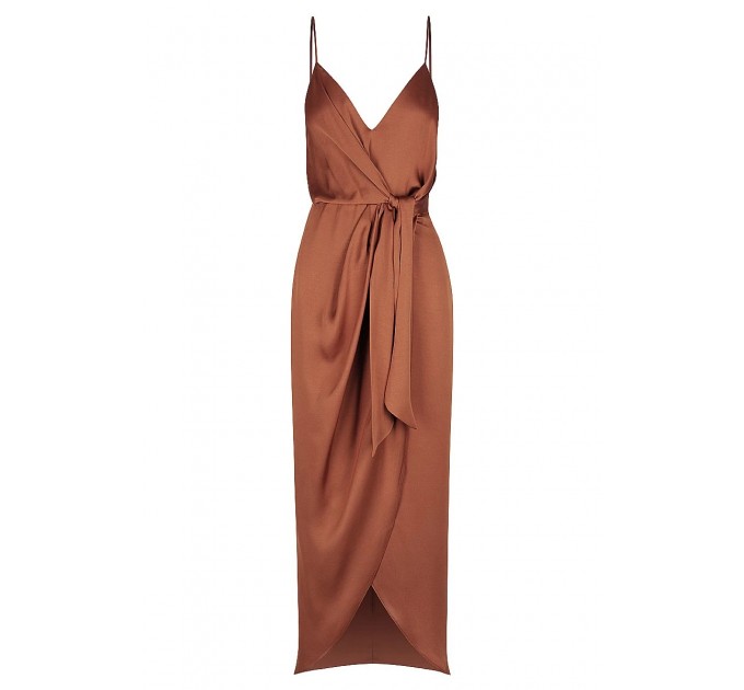 LUXE TIE FRONT COCKTAIL DRESS - MOCHA