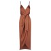 LUXE TIE FRONT COCKTAIL DRESS - MOCHA
